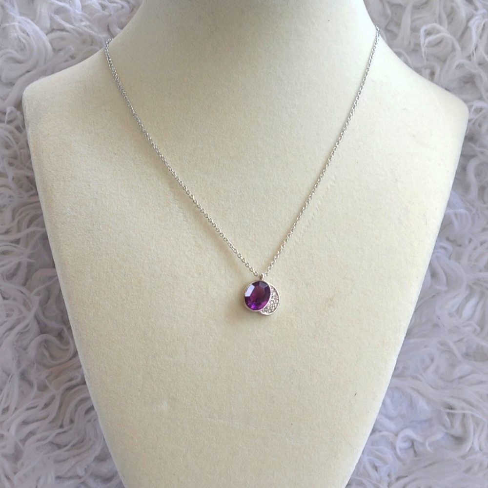 Swarovski Crystal Amethyst Silver Tone Necklace-Excellent Condition